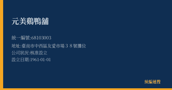 元美鷄鴨舖的照片-統編 68103003(臺南市) 公司登記資料與營業項目詳細圖表