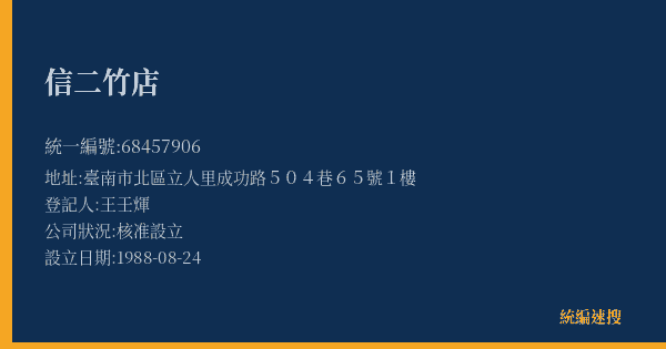 信二竹店的照片-統編 68457906(臺南市) 公司登記資料與營業項目詳細圖表