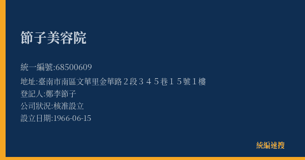 節子美容院的照片-統編 68500609(臺南市) 公司登記資料與營業項目詳細圖表