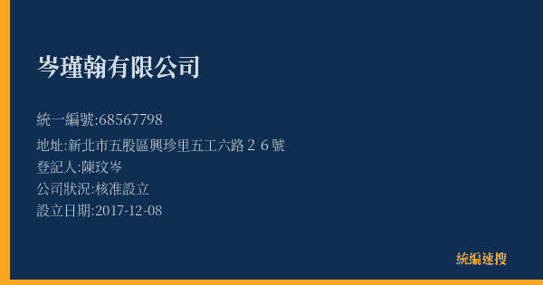 岑瑾翰有限公司的照片-統編 68567798(新北市) 公司登記資料與營業項目詳細圖表