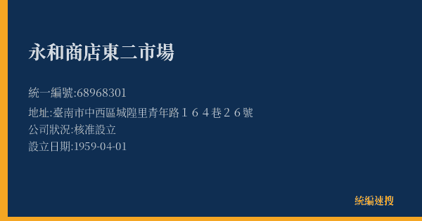 永和商店東二市場的照片-統編 68968301(臺南市) 公司登記資料與營業項目詳細圖表