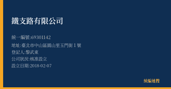 鐵支路有限公司的照片-統編 69301142(臺北市) 公司登記資料與營業項目詳細圖表