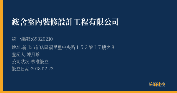 鋐舍室內裝修設計工程有限公司的照片-統編 69320210(新北市) 公司登記資料與營業項目詳細圖表