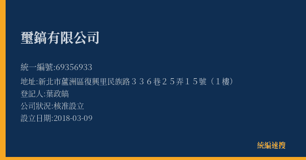 璽鎬有限公司的照片-統編 69356933(新北市) 公司登記資料與營業項目詳細圖表