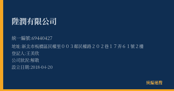 陛潤有限公司的照片-統編 69440427(新北市) 公司登記資料與營業項目詳細圖表