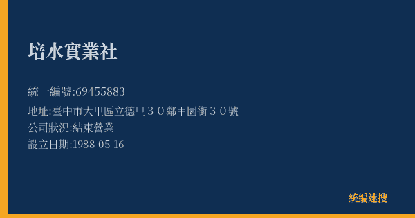 培水實業社的照片-統編 69455883(臺中市) 公司登記資料與營業項目詳細圖表