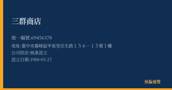 三群商店的照片-統編 69456378(臺中市) 公司登記資料與營業項目詳細圖表