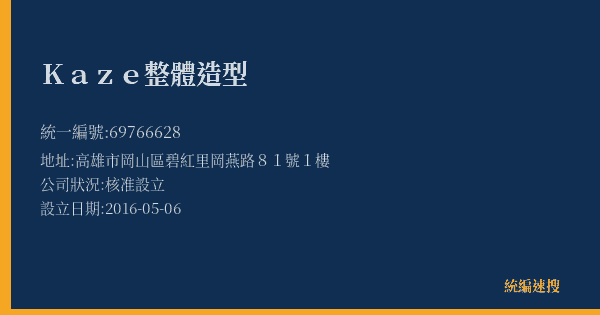 Kaze整體造型的照片-統編 69766628(高雄市) 公司登記資料與營業項目詳細圖表