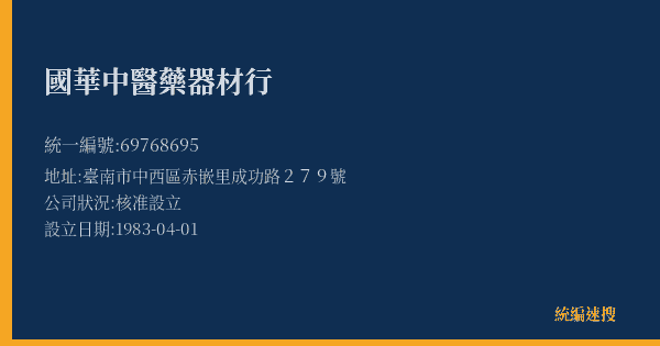國華中醫藥器材行的照片-統編 69768695(臺南市) 公司登記資料與營業項目詳細圖表