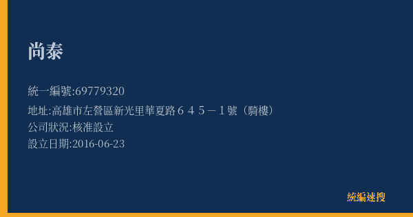 尚泰的照片-統編 69779320(高雄市) 公司登記資料與營業項目詳細圖表