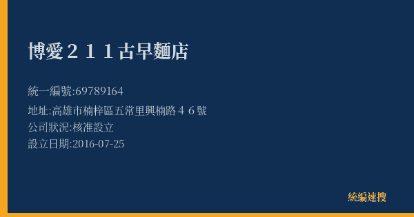 博愛211古早麵店的照片-統編 69789164(高雄市) 公司登記資料與營業項目詳細圖表