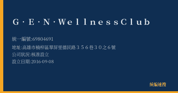G.E.N.WellnessClub的照片-統編 69804691(高雄市) 公司登記資料與營業項目詳細圖表