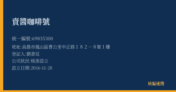 賣醬咖啡號的照片-統編 69835300(高雄市) 公司登記資料與營業項目詳細圖表