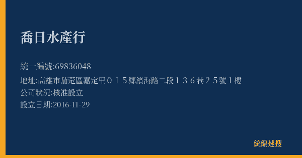 喬日水產行的照片-統編 69836048(高雄市) 公司登記資料與營業項目詳細圖表