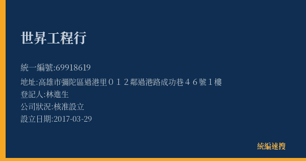 世昇工程行的照片-統編 69918619(高雄市) 公司登記資料與營業項目詳細圖表