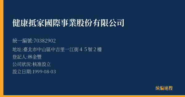 健康抵家國際事業股份有限公司的照片-統編 70382902(臺北市) 公司登記資料與營業項目詳細圖表