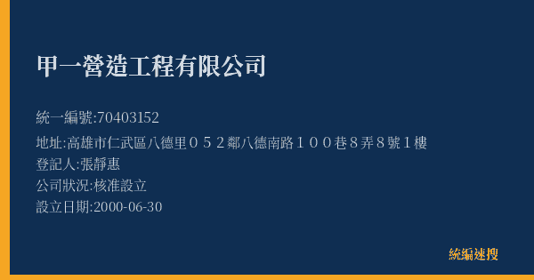 甲一營造工程有限公司的照片-統編 70403152(高雄市) 公司登記資料與營業項目詳細圖表