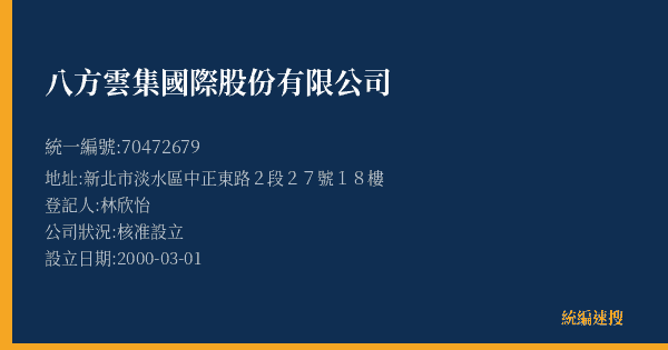 八方雲集國際股份有限公司的照片-統編 70472679(新北市) 公司登記資料與營業項目詳細圖表
