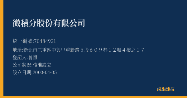 微積分股份有限公司的照片-統編 70484921(新北市) 公司登記資料與營業項目詳細圖表