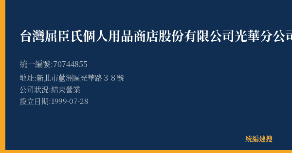 台灣屈臣氏個人用品商店股份有限公司光華分公司的照片-統編 70744855(新北市) 公司登記資料與營業項目詳細圖表
