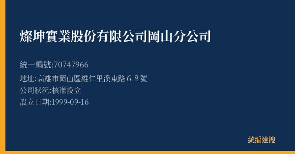燦坤實業股份有限公司岡山分公司的照片-統編 70747966(高雄市) 公司登記資料與營業項目詳細圖表