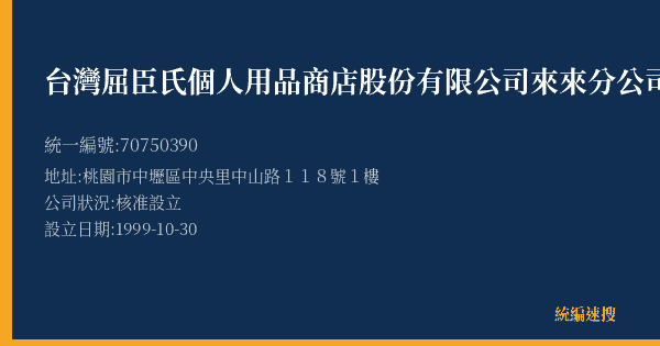 台灣屈臣氏個人用品商店股份有限公司來來分公司的照片-統編 70750390(桃園市) 公司登記資料與營業項目詳細圖表