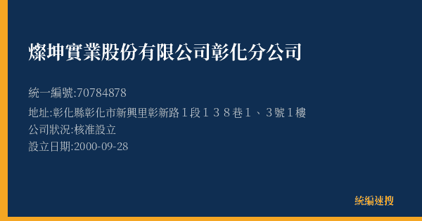 燦坤實業股份有限公司彰化分公司的照片-統編 70784878(彰化縣) 公司登記資料與營業項目詳細圖表