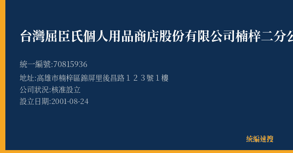 台灣屈臣氏個人用品商店股份有限公司楠梓二分公司的照片-統編 70815936(高雄市) 公司登記資料與營業項目詳細圖表