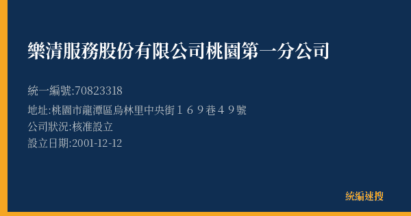 樂清服務股份有限公司桃園第一分公司的照片-統編 70823318(桃園市) 公司登記資料與營業項目詳細圖表