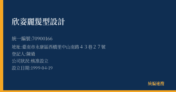 欣姿麗髲型設計的照片-統編 70900166(臺南市) 公司登記資料與營業項目詳細圖表