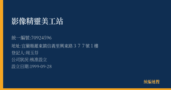 影像精靈美工站的照片-統編 70924596(宜蘭縣) 公司登記資料與營業項目詳細圖表