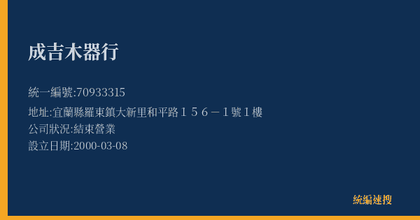 成吉木器行的照片-統編 70933315(宜蘭縣) 公司登記資料與營業項目詳細圖表