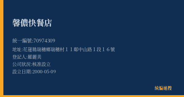 馨儂快餐店的照片-統編 70974309(花蓮縣) 公司登記資料與營業項目詳細圖表