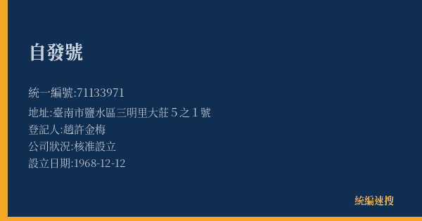 自發號的照片-統編 71133971(臺南市) 公司登記資料與營業項目詳細圖表
