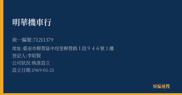 明華機車行的照片-統編 71211379(臺南市) 公司登記資料與營業項目詳細圖表
