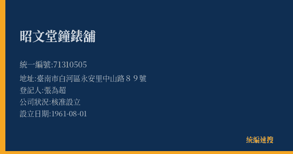 昭文堂鐘錶舖的照片-統編 71310505(臺南市) 公司登記資料與營業項目詳細圖表