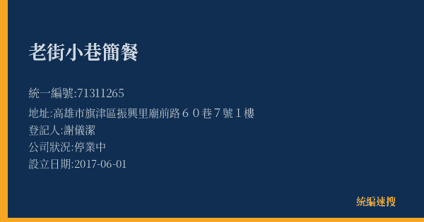 老街小巷簡餐的照片-統編 71311265(高雄市) 公司登記資料與營業項目詳細圖表