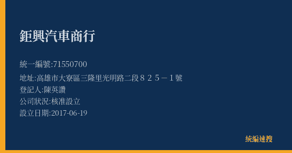 鉅興汽車商行的照片-統編 71550700(高雄市) 公司登記資料與營業項目詳細圖表