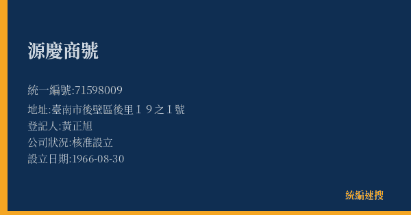 源慶商號的照片-統編 71598009(臺南市) 公司登記資料與營業項目詳細圖表