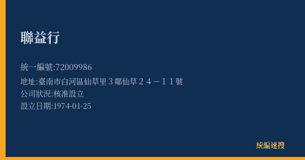 聯益行的照片-統編 72009986(臺南市) 公司登記資料與營業項目詳細圖表