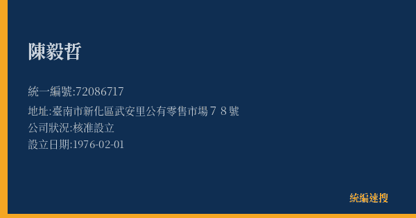 陳毅哲的照片-統編 72086717(臺南市) 公司登記資料與營業項目詳細圖表