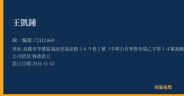 王凱鍾的照片-統編 72112460(高雄市) 公司登記資料與營業項目詳細圖表