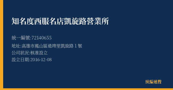 知名度西服名店凱旋路營業所的照片-統編 72140655(高雄市) 公司登記資料與營業項目詳細圖表