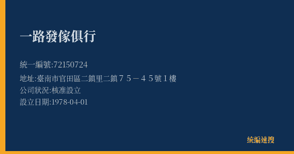 一路發傢俱行的照片-統編 72150724(臺南市) 公司登記資料與營業項目詳細圖表