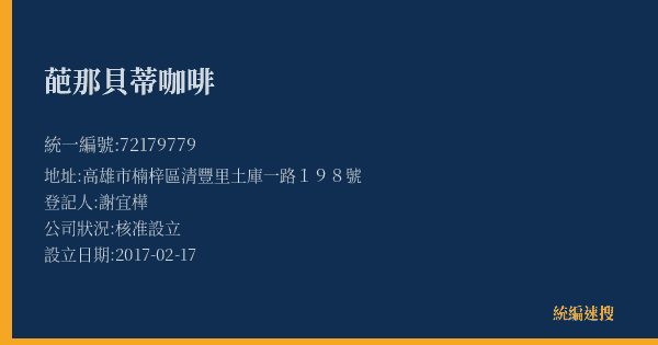 葩那貝蒂咖啡的照片-統編 72179779(高雄市) 公司登記資料與營業項目詳細圖表