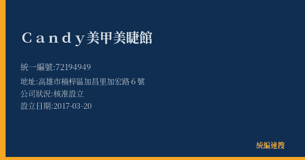 Candy美甲美睫館的照片-統編 72194949(高雄市) 公司登記資料與營業項目詳細圖表