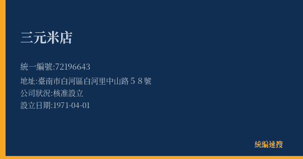 三元米店的照片-統編 72196643(臺南市) 公司登記資料與營業項目詳細圖表