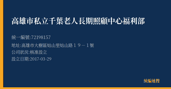 高雄市私立千葉老人長期照顧中心福利部的照片-統編 72198157(高雄市) 公司登記資料與營業項目詳細圖表