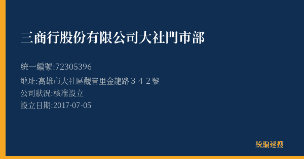 三商行股份有限公司大社門市部的照片-統編 72305396(高雄市) 公司登記資料與營業項目詳細圖表