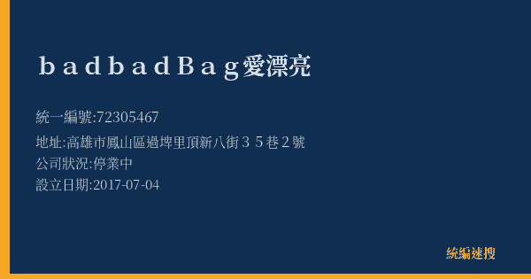 badbadBag愛漂亮的照片-統編 72305467(高雄市) 公司登記資料與營業項目詳細圖表